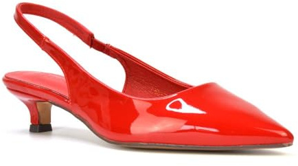 Womens Low Kitten Heel Shoes Ladies Slingback Sandals Pointed Toe Party Evening Red Patent Pumps Size 5