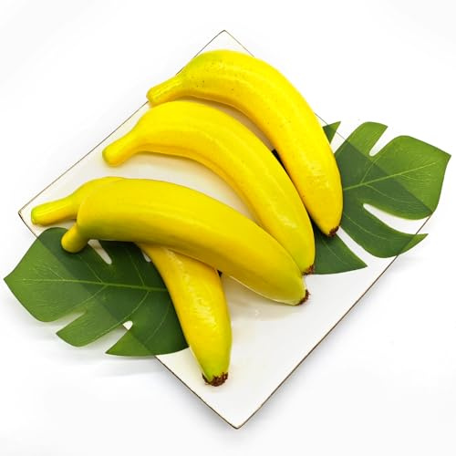 SwirlColor Falsk frukt, 4 st banan konstgjord frukt realistisk plast ser konstgjord frukt för hemkök fest dekoration rekvisita fotografi