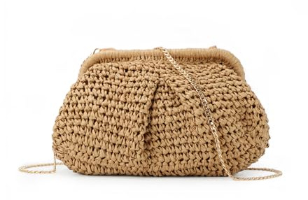Jywmsc Pochette in Paglia per Donna, Borsa a Tracolla Nuvola, Tessuto da Spiaggia Estiva