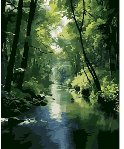 Aimaor Wald-Fluss Malen Nach Zahlen Erwachsene Ohne Rahmen DIY Handgemalt Ölgemälde Leinwand Malen Nach Zahlen Kits mit Pinseln und Acrylfarben Kunsthandwerk für Zuhause Dekor - 30x40cm