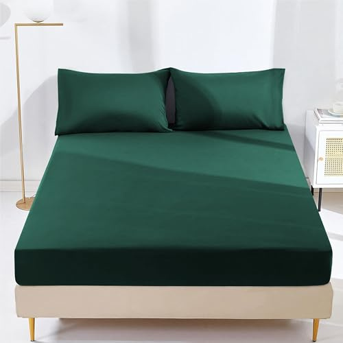 AR Ware Double Fitted Sheet Non Iron Wrinkle, 25cm Deep Ultra Soft Microfiber Elastic Fitted Bed Sheets Easy Care, Fade Resistant (Emerald)