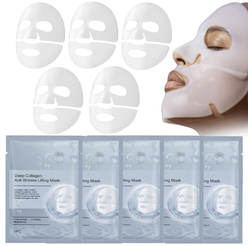 VEROA 5 Stück Bio Kollagen Gesichtsmaske über Nacht Gesichtsmasken Hautpflege - Facial Hydrogel Hydrating Face Mask mit niedermolekularem Kollagen - zum Lifting, Straffung für alle Hauttypen