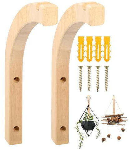 Colgador de plantas para interiores, 2 soportes de madera para plantas, soporte estable para plantas de interior, canastas de flores de interior, campanilla de viento