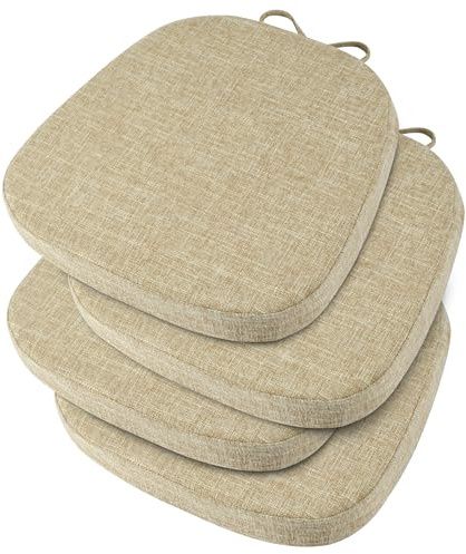OVOV 14x14 Chair Cushions for Metal Dining Chairs Set of 4 Non Slip Thick Textured Chair Pads for Dining Chairs with Ties and Removable Cover (35.5x35.5x5cm/14x14x2inch, Beige)