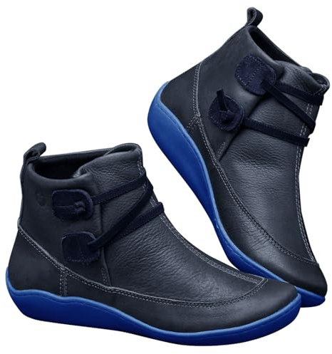 Stivali da equitazione da donna, eleganti, corti, imbottiti, impermeabili, in similpelle, per attività all'aria aperta, con fibbie, Blu, 39
