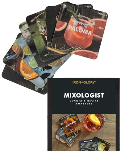 Iron & Glory Mixologist Cocktail Recipe Cards Drink Coasters | Home Bar Accessories & Bar Cart Accessories | Bar Accessories for The Home Bar Set | Card Coasters for Drinks & Cocktail Recipe Book