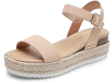DREAM PAIRS Women's Platform Espadrilles Wedge Sandals, Comfortable Open Toe One Band Sandals for Women Dressy Casual Summer,Size 8.5,Nude,DWUMPS2502