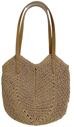 YGLEEULI Geflochtene Tasche Sommer-Strand-Stroh-Handtaschen und Geldbörsen, gewebte Einkaufstasche, weibliche Schultertaschen for Frauen, Lady Travel Shopping Bags(Brown)