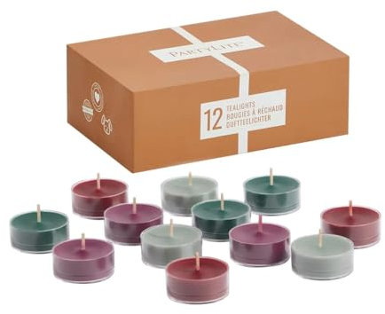 PartyLite Festive Folklore 12-teiliges Teelichthalter - Bourbon-Kirsche, Alpensalbei, Hochlandkiefer, schwarzer Bernsteinpflaume, 4-6 Stunden Brenndauer pro Teelicht