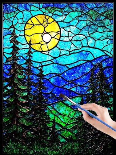 Abstract Malen Nach Zahlen Erwachsene, Malen Nach Zahlen Wald Kinder Anfänger, DIY Paint By Numbers Ölgemälde Leinwand Kit inklusive Pinsel und Acrylfarben für Geschenke und Home Dekor 60 x 80 cm 05-C