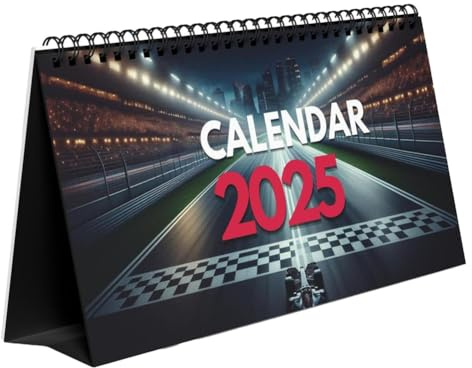 Boddceto Tischkalender 2025 für Formel-Rennsport-Fans, Tischkalender 2025, Kalender, F1-Kalender, Monatskalender 2025