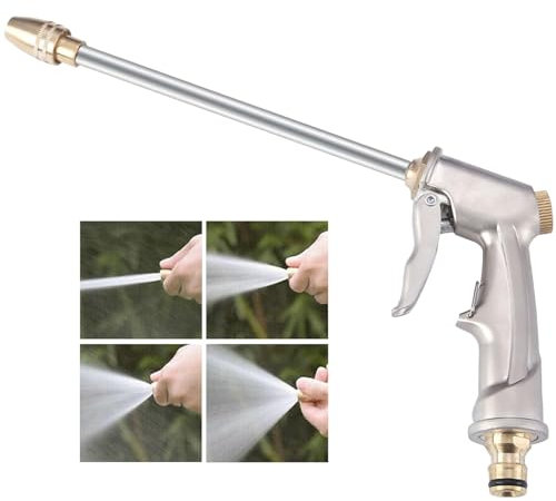 Pistola da Giardino in Metallo con 4 Modalità di Getto Regolabili Pistola Spray ad Alta Pressione Pistola Irrigazione Giardino per Innaffiare Piante e Prati Lavare auto
