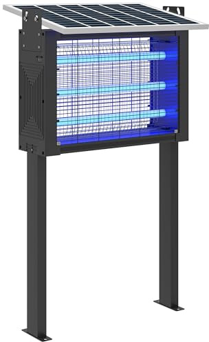 Outsunny Lámpara Antimosquitos Eléctrica con Luces LED Mata Mosquitos Eléctrico 25W para Exterior Efecto 200 m² con Soporte Panel Ajustable Lámpara UV Repelente de Insectos Moscas Polillas
