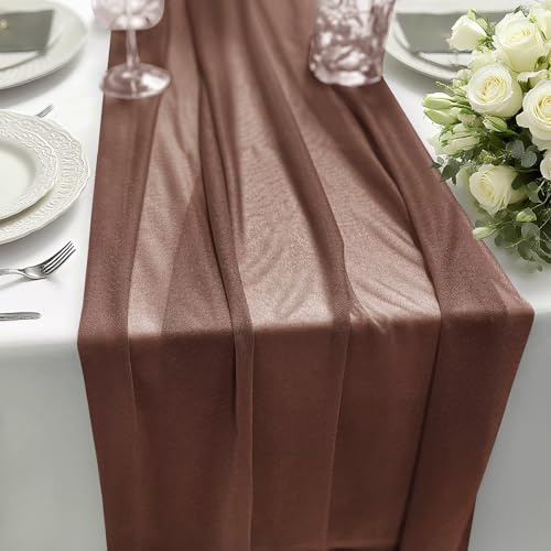 Chemin de Table en Mousseline Café, 70 x 300 cm, 1 Pièce, Chemin de Table en Tissu Décoration de Table, Ruban de Table Décoratif Mariage, Décoration de Table Anniversaire, Baby Shower