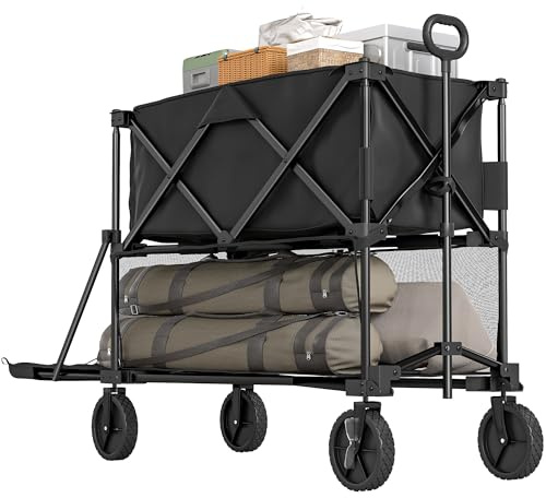 Outsunny Bollerwagen 115L zweistufig mit verstellbarem Griff, Bremse, 200kg
