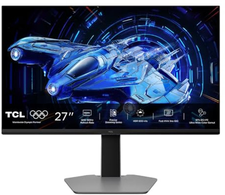 TCL Gaming Monitor 27 Zoll QD-Mini-LED 27G64, QHD-Auflösung, 180Hz, Fast-HVA-Panel, HDR 600 nits, 1ms GTG Reaktionszeit, AMD Freesync, Kompatibilität mit G-Sync