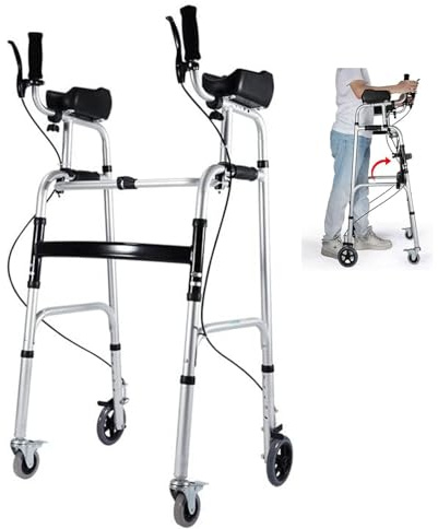 Déambulateur de mobilité en alliage d'aluminium avec 4 roues et accoudoirs rembourrés amovibles pour personnes âgées et adultes, soutien léger pour une utilisation en intérieur et en extérieur