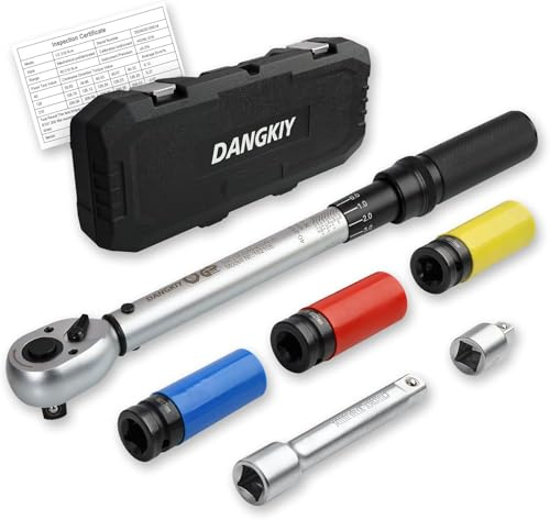 DANGKIY Drehmomentschlüssel Auto, 40–210 N.m Drehmomentschlüssel 1/2 Zoll, 6-tlg. Torque Wrench mit 125 mm Verlängerung, 1/2-3/8 Adapter & 3 Stecknüssen – Für Reifenwechsel & Motorrad