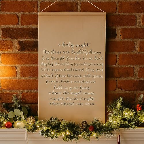 Epakh Vintage O Holy Night Music Scroll Sign Decor Christmas O Holy Night Wall Scroll Poster with Hanging Rope Xmas Hymn Wall Decor for Farmhouse Gallery Living Room