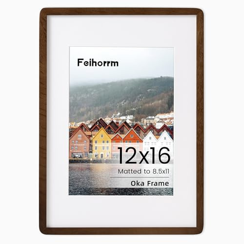 12x16 Picture Frame Natural WalnutSolid Wood Photo Frame with HD Tempered Glass,Handcrafted Wooden Rounded Corner 12x16 Frame Matted to 8.5x11 Photo Frame, Horizontal Vertical Wall Mounting Display