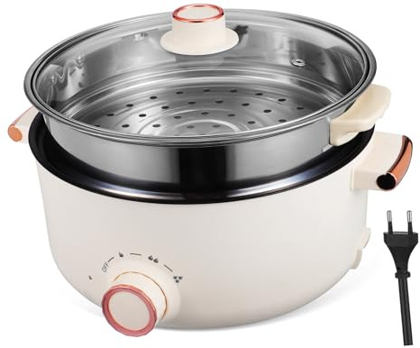 PRETYZOOM Casserole Électrique Portable Multifonction Antiadhésive pour Cuisson Vapeur Bouillir Mijoter et Hot Pot Légère pour Bureau Voyage et Dortoir Adaptée Personnes