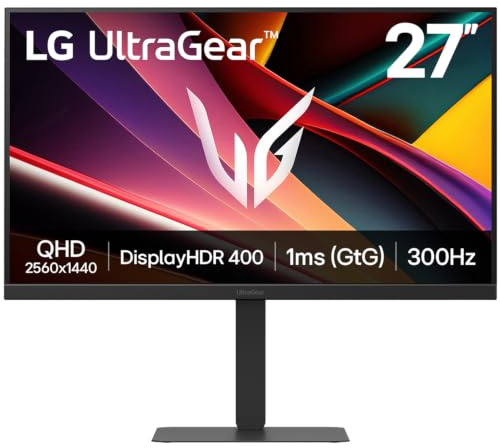 LG UltraGear G6 Gaming Monitor 27G640A-B, QHD 1440p IPS, 27 inch, 300Hz, 1ms GtG, HDR400, G-Sync & FreeSync Premium, Speakers, HDMI2.1, DP, USB-C, Black