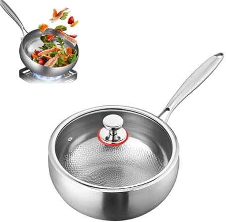 STEHEMO Titanium Hammered Pan with Lid, Thickened Multi-Layer Stock Pot, Titanium Wok Pan, Scratch-Resistant Non Stick Titanium Frying Pans, Even Heating for Cooking,9.44in/lid