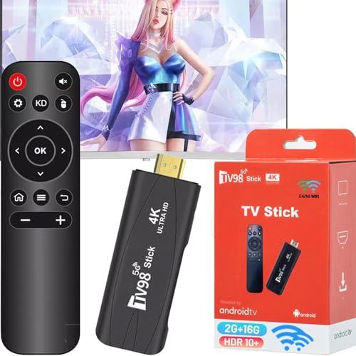 Android TV Stick 4K 2GB RAM 16GB ROM H313 Quad-Core 64bit WiFi5 Dual 2.4G/5G WiFi HDR10+ HD Smart TV Stick Box (TV1)