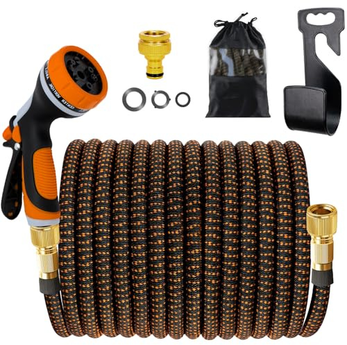 TOPWAYS Expandable Garden Hose Pipe, Garden Hoses with 10 Function Spray Nozzle Hosepipe Fittings Retractable Expanding Water Hosepipes for Gardening (25FT/7.5 Meters)