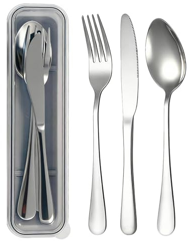 Camping Cutlery Set, Travel Cutlery with Case, Stainless Steel Camping Cutlery, Camping Cutlery Set for 1 Person, Camping Accessories, Camping Kitchen Gadgets for On the Go