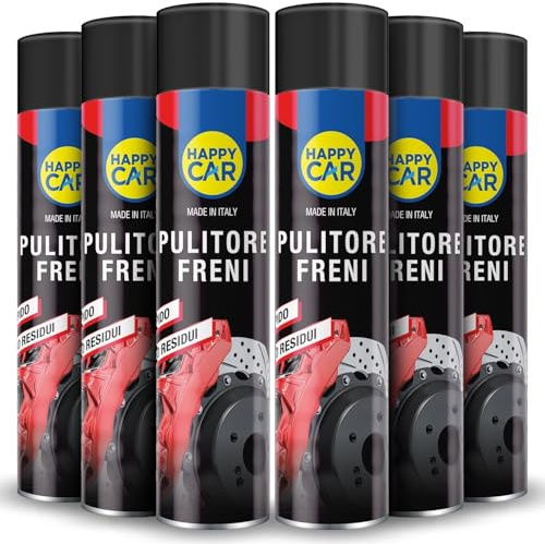 HappyCar Pulitore Freni Spray per Pulizia Auto e Moto 600ml - Detergente Professionale per Dischi, Tamburi e Pinze - Rimuove Grasso, Olio e Polvere - Made in Italy (6 unità)