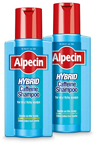 Alpecin Hybrid Coffein-Shampoo - 2 x 250 ml - Haarshampoo für Männer bei trockener, juckender Kopfhaut und Schuppen – gegen erblich bedingten Haarausfall | Haarpflege for Men made in Germany