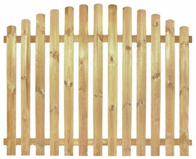 StaketenZaun 'Premium' 180x120/140cm - oben – kdi / V2A Edelstahl Schrauben verschraubt - aus getrocknetem Holz glatt gehobelt – oben gebogene Ausführung - kesseldruckimprägniert