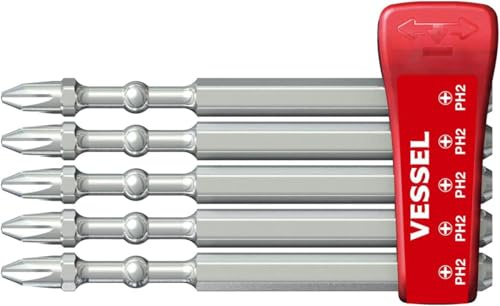 VESSEL Impact Ball Torsion Bits PH2X90 5PC with MAG Charge Holder