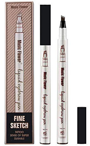 Penna per Sopracciglia Tattoo Brow 4 punte Impermeabile, 3D Liquid Tattoo Penna Microblading Marker Matita per Sopracciglia Punte Liquido Eye Makeup,Durevole,Look Naturale (nera)