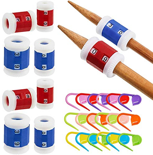 Reihenzähler und Häkelstich Markierung Sets, inklusiv 12 Stück Reihenzähler in Verschiedenen Größen und 20 Stück Strickhäkel Verriegelung Stich Markierungen Bunte Nadel Klammern