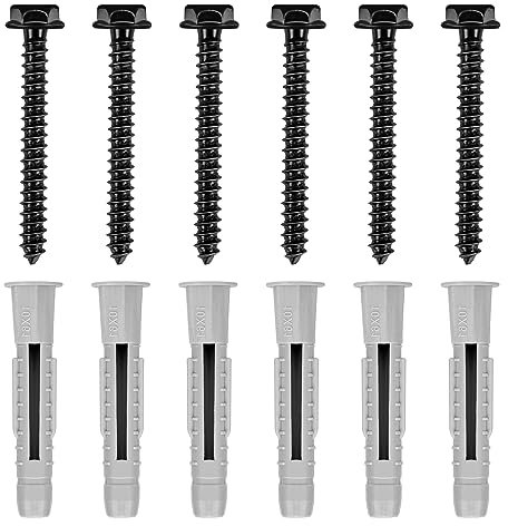 ELIVED EV034 Kit de vis et chevilles pour support mural TV pour mur en béton et poutres en bois, avec vis hexagonales M6 x 60 mm et chevilles, accessoires pour support TV