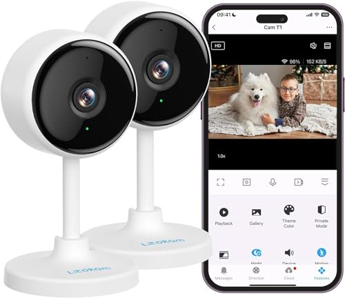litokam Überwachungskamera 2 Stück, Babyphone mit Kamera mit Bewegungserkennung, Nachtsicht, Zwei-Wege-Audio, Kamera Überwachung Innen für Hunde, Haustierkamera mit App Kompatibel Alexa