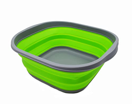 SAMMART 10L Collapsible Tub - Foldable Dish Tub - Portable Washing Basin - Space Saving Plastic Washtub (Dunkelgrau/Grün, 1)