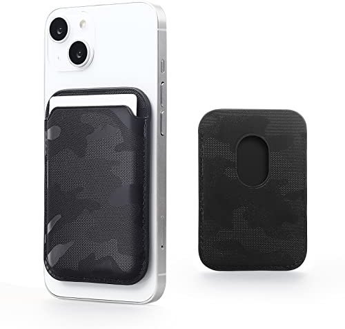 WALLFID für Magsafe Wallet Leder Stoffe iPhone 16/15/14/13/12 Pro/Max/Plus/Mini,mit Eisenring für alle Handyhüllen,RFID-Kartenhalter mit MagSafe Magnet(Tarnung schwarz)
