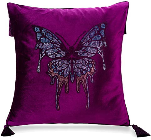 Lila Samt dekorative Kissenbezüge Schmetterling Diamant Wurfkissenbezug mit Reißverschluss Bett Dekor für Sofa Schlafzimmer Couch Stuhl Autositz, 45 x 45 cm