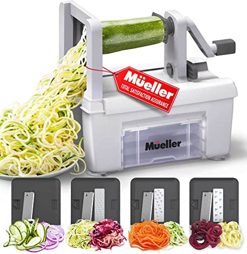 Mueller Pro Multi-Blade Spiralizer Vegetable Slicer Zester Chopper Dicer, ProQuality, Only Model to Make Round Veggie Pasta, Not Flat Julienne Noodles