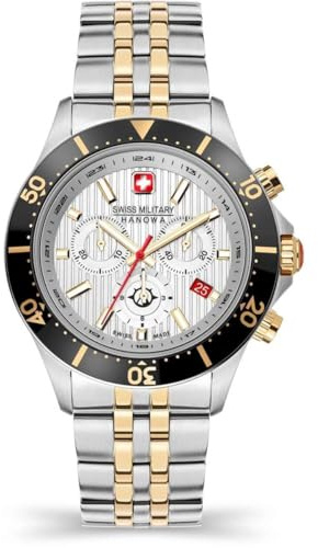 SWISS MILITARY Orologio analogico al quarzo da uomo con cinturino in acciaio inox SMWGI2100760, Oro/argento, misura unica, Bracciale