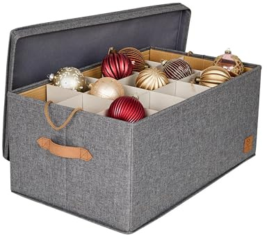 LOVE IT STORE IT Premium förvaringslåda för julgranskulor – låda för julgransprydnad av tyg – 30 fack, bricka helt avtagbar – grå – 58 x 36 x 25 cm