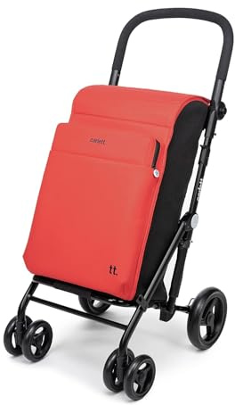 Carlett - Carrello della spesa, carrello da supermercato pieghevole, con 4 ruote e una grande capacità di 32 kg, borsa principale da 64 l, borsa termica da 12 l e tasca posteriore - Colore arancione