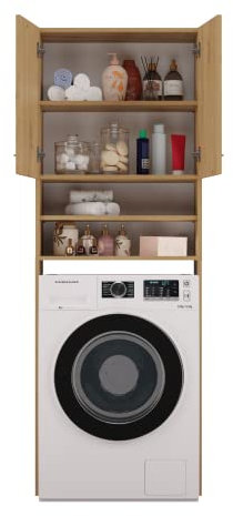 3E 3xE living.com Mobili per la lavatrice con due armadi, due ripiani e una lavatrice Bagnoli, D: A: 180 cm, L: 64 cm, P: 30 cm, Quercia artigianale
