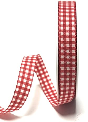 s.dekoda Schleifenband 25m x 15mm Rot - Weiß Karoband kariert Vichykaro Dekoband ohne Draht