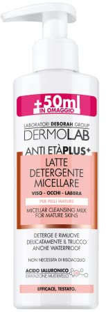 Dermolab - Latte Detergente Viso Micellare Antiage Plus, per Pelli Mature, con Pool di Acido Ialuronico, Deterge in Profondità e Minimizza le Rughe, Dermatologicamente Testato, 200 ml