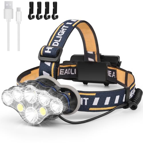 Linterna Frontal Recargable LED con 8 Modos, Luz Blanca y Roja, USB, Ideal para Running, Pesca, Camping y Senderismo, Resistente al Agua, Alta Potencia Lumínica