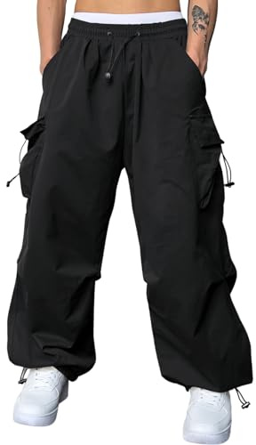 JMIERR Men's Casual Lounge Baggy Sweatpants Cargo Pants Trendy Travel Parachute Pants Loose Fit Harem Joggers with Pockets for Early Fall Fashion Essentials Streetwear,S, Black